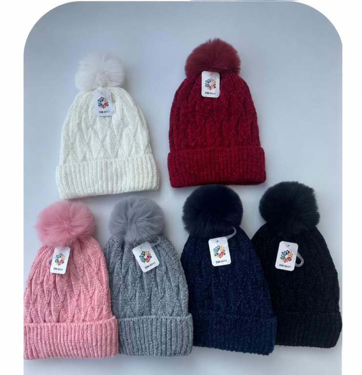 F - Gorro Feminino Tricô com Pompom F-DM-6041 Diversas Cores Pac C/12, Colocar no Carrinho Somente Multiplos do Pac.