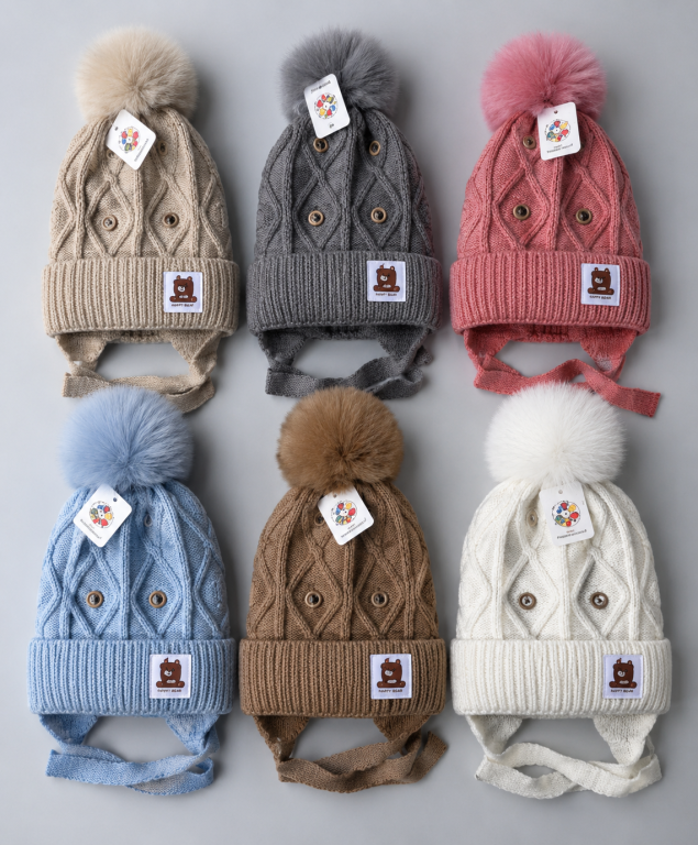 F - Gorro Infantil Tricô com Pompom MF-TM-6017 Diversas Cores Pac C/12, Colocar no Carrinho Somente Multiplos do Pac.