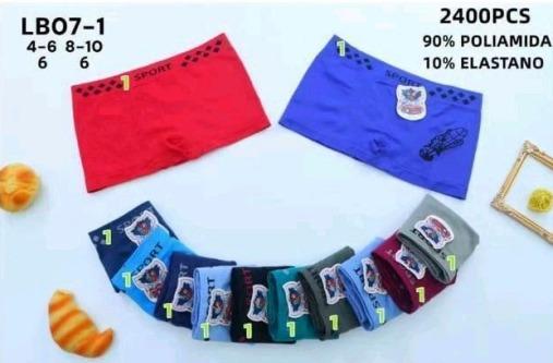 D - Cueca Masculina Infantil Boxer LB07-1 Diversas Cores Pac C/12 UN, Colocar no Carrinho Somente Múltiplos do Pac