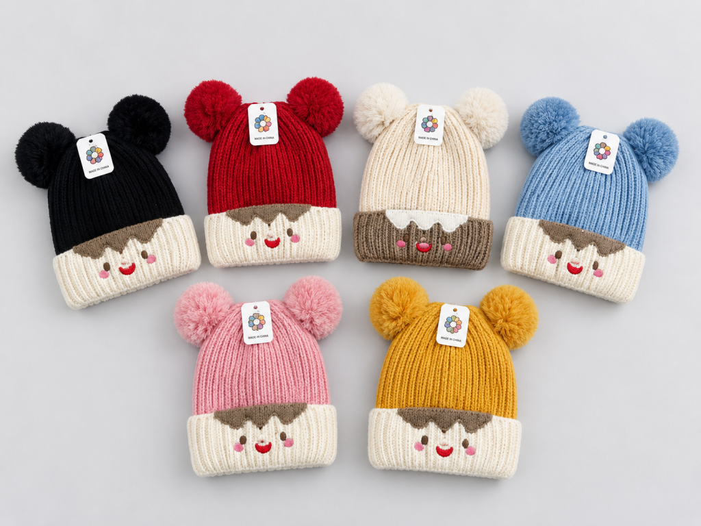 F- Gorro Infantil Ursinho com Rostinho MF-TM-6022 Diversas Cores Pac C/12, Colocar no Carrinho Somente Multiplos do Pac.