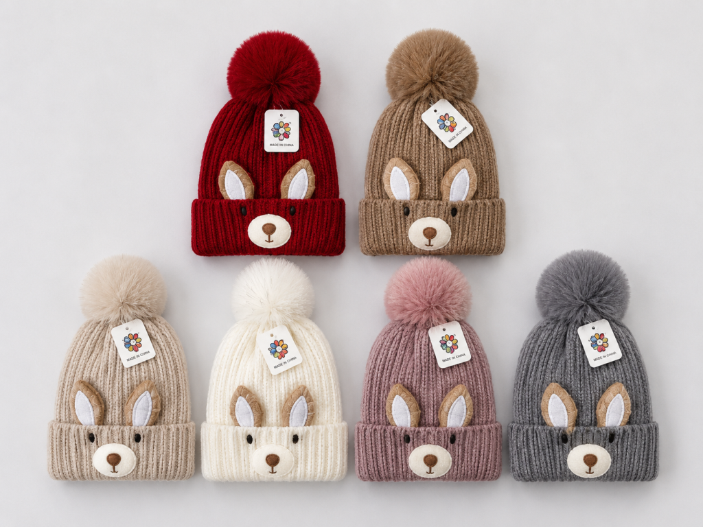 F- Gorro Infantil Coelhinho com Pompom MF-TM-6023 Diversas Cores Pac C/12, Colocar no Carrinho Somente Multiplos do Pac.