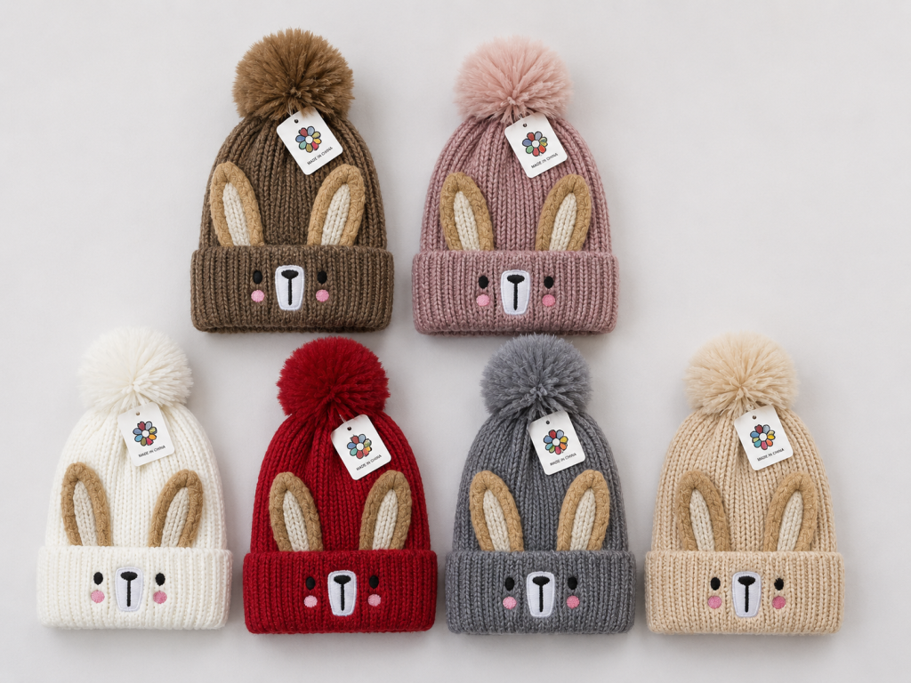 F - Gorro Infantil Coelhinho MF-TM-6024 Diversas Cores Pac C/12, Colocar no Carrinho Somente Multiplos do PAC.