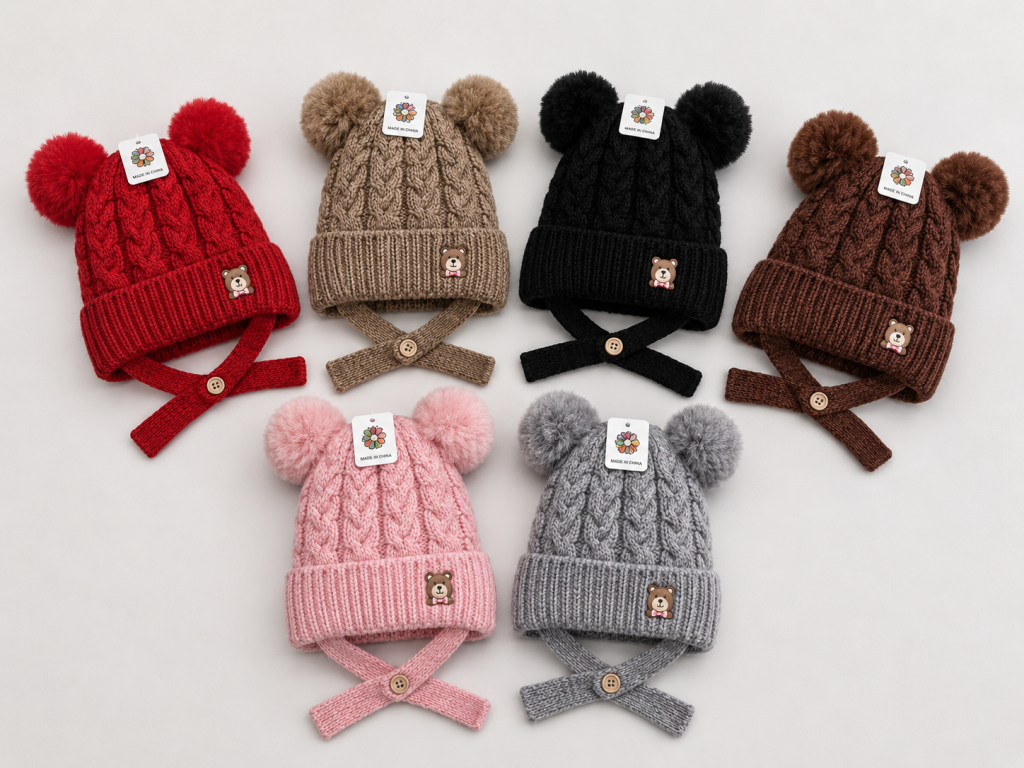 F - Gorro Infantil Tricô Ursinho MF-TM-6026 Diversas Cores Pac C/12, Colocar no Carrinho Somente Multiplo Do Pac.