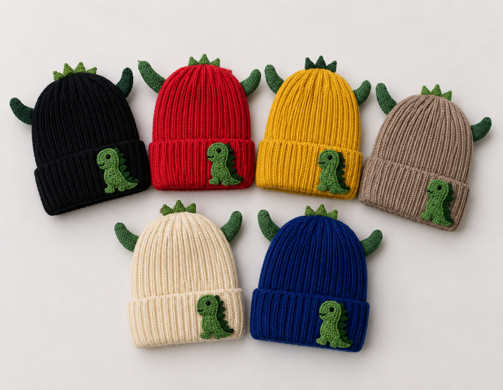 F - Gorro Infantil Dinossauro Tricô MF-DM-6032 Diversas Cores Pac C/12, Colocar no Carrinho Somente Multiplos do Pac.