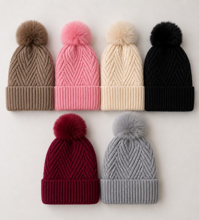 F - Gorro Feminino Tricô Losango Pompom F-DM-6036 Diversas Cores Pac C/12, Colocar no Carrinho Somente Multiplos do Pac.
