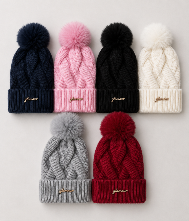 F- Gorro Feminino Tricô Luxo com Pompom F-DM-6039 Diversas Cores Pac C/12, Colocar no Carrinho Somente Multiplos do Pac.
