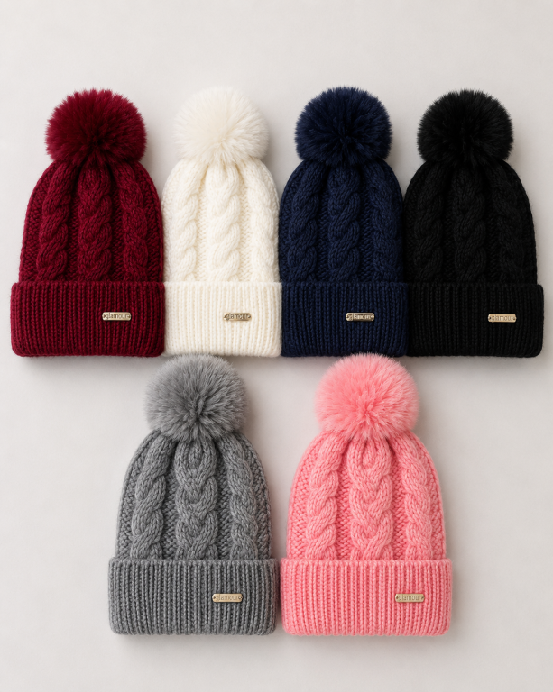 F- Gorro Feminino Tricô Luxo com Pompom F-DM-6039 Diversas Cores Pac C/12, Colocar no Carrinho Somente Multiplos do Pac.