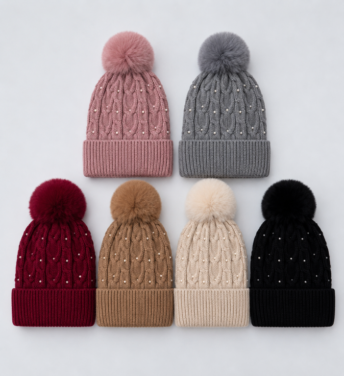 F - Gorro Feminino Pérolas Luxo Pompom F-DM-6043 Diversas Cores Pac C/12, Colocar no Carrinho Somente Multiplos do Pac.