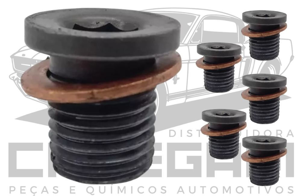 BUJAO CARTER C/ ARRUELA DE COBRE VW GOL SAVEIRO VOYAGE PASSAT GOLF POLO G5 G6 A5 TODOS M14X17 - CHAVE ALLEN 8MM (LA-466)