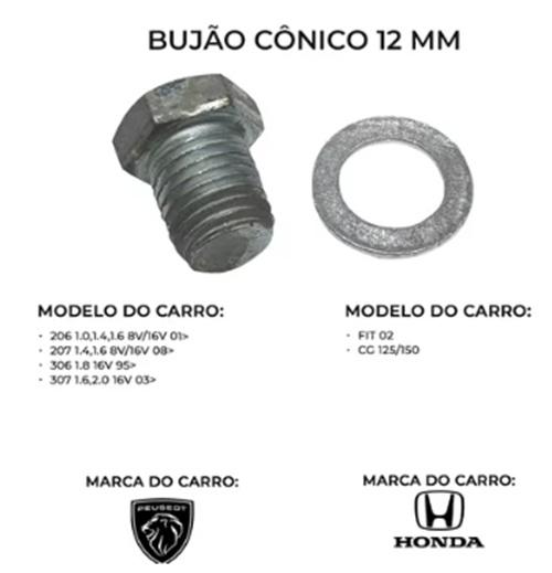 BUJAO CONICO PARA CARTER ESPANADO 12 MM - PEUGEOT HONDA TOYOTA BMW FIAT