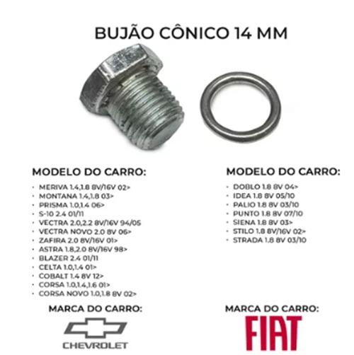 BUJAO CONICO PARA CARTER ESPANADO 14MM - GM FIAT VW FORD HONDA