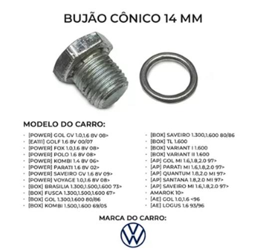 BUJAO CONICO PARA CARTER ESPANADO 14MM - GM FIAT VW FORD HONDA