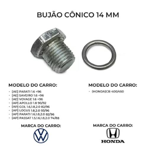 BUJAO CONICO PARA CARTER ESPANADO 14MM - GM FIAT VW FORD HONDA