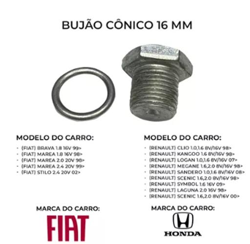 BUJAO CONICO PARA CARTER ESPANADO 16MM -  RENAULT CITROEN PEUGEOT FIAT HONDA
