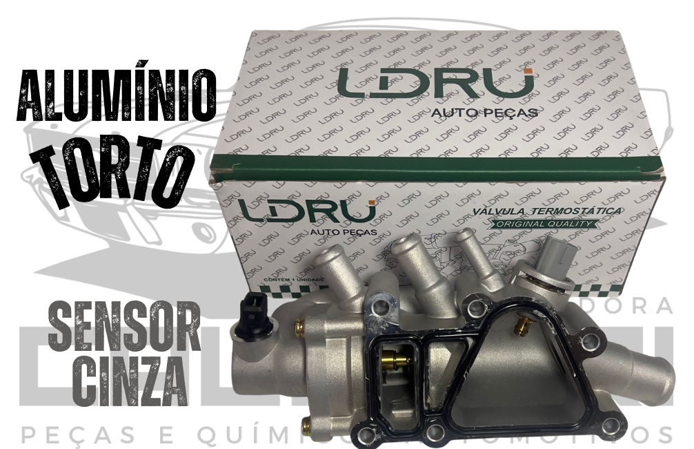 CARCACA + VALVULA TERMOSTATICA + SENSOR PRETO E CINZA TORTO - FORD KA 08>13 COURIER 07>13 FLEX