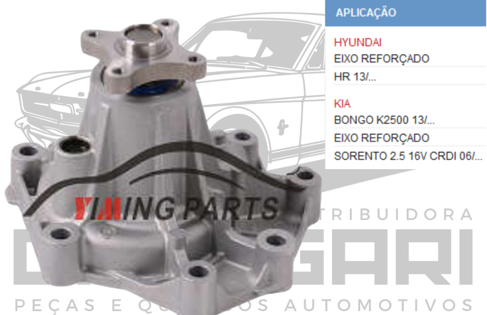 BOMBA DE AGUA HYUNDAI HR / KIA BONGO K2500 SORENTO CRDI - EIXO REFORÇADO MOTOR D4CB 2.5