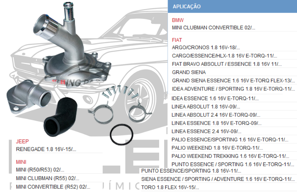 CARCACA BOMBA DE AGUA FIAT ARGO BRAVO CARGO GRAND SIENA DOBLO CRONOS TORO IDEA LINEA PALIO PUNTO JEEP RENEGADE BMW ETORQ
