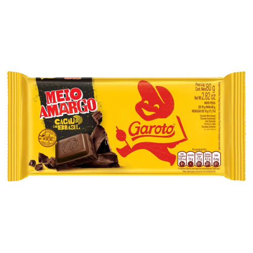 CHOCOLATE BARRA MEIO AMARGO 16X80G GAROTO CX C/4