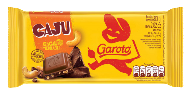 CHOCOLATE BARRA CASTANHA DE CAJU 16X80G GAROTO Cx C/4