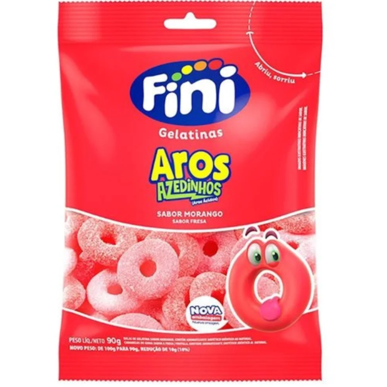 BALA DE GELATINA AROS DE MORANGO 90G FINI