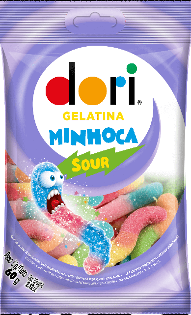 BALA DE GELATINA MINHOCAS ACIDA 60G DORI Cx C/16