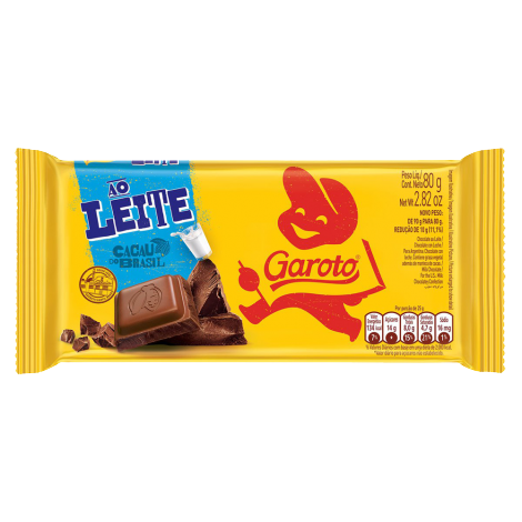 CHOCOLATE BARRA AO LEITE 16X80G GAROTO CX C/ 4