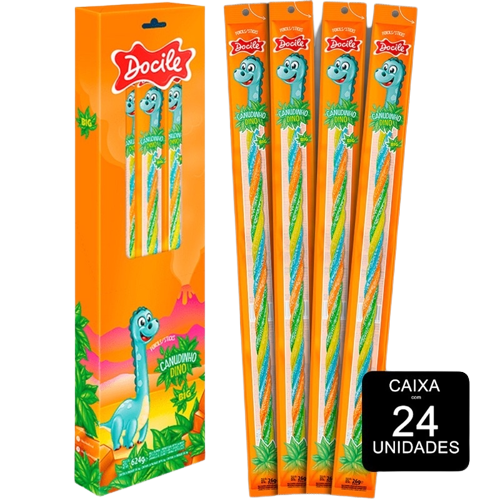 BALA CANUDINHO TWIST MORANGO CITRICO COLORIDO DINO BIG DP 24X26g DOCILE Cx C/6