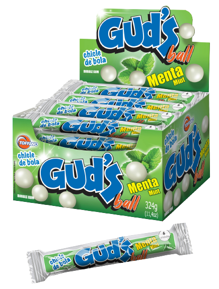 CHICLE DRAGEADO MENTA GUDS BALL 324G C/18 TOFFANO CX C/24