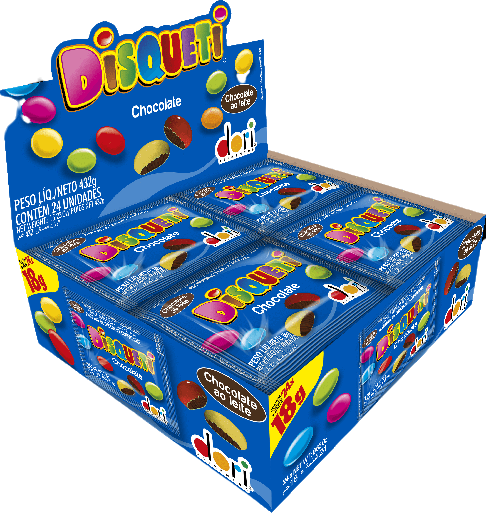 DISQUETI CHOCOLATE CONFEITADO 24X18G DORI Cx C/9