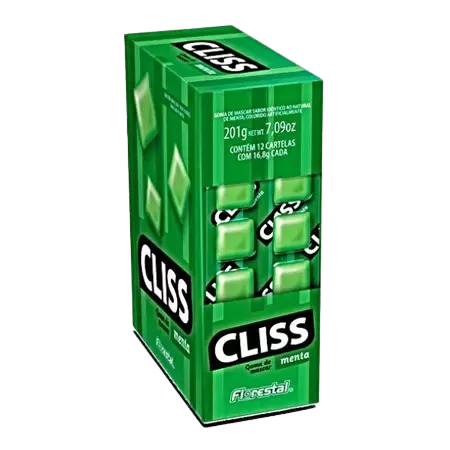 CHICLE CLISS CARTELA MENTA 201G C/12 FLORESTAL Cx C/24