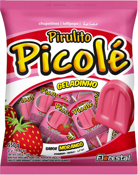 PIRULITO PICOLE MORANGO FLORESTAL 550G C/55 FLORESTAL CX C/26