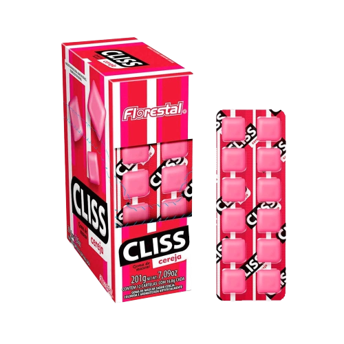 CHICLE CLISS CARTELA CEREJA 201G DP C/12 FLORESTAL Cx C/24