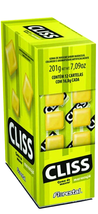 CHICLE CLISS CARTELA MARACUJA 201G DP C/12 FLORESTAL Cx C/24
