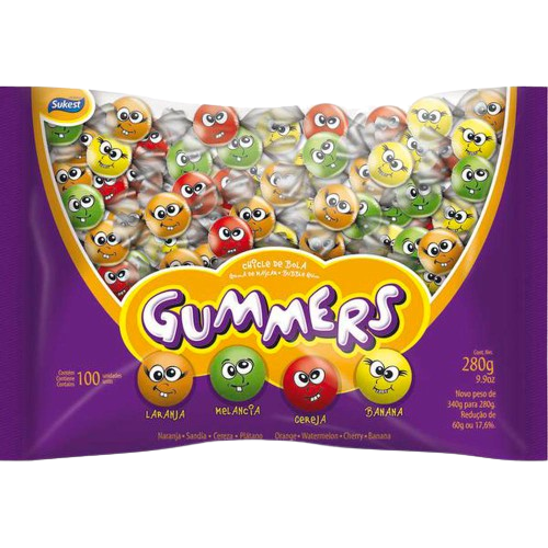 CHICLE GUMMERS SORTIDO PCT 300G C/100 SUKEST CX C/12