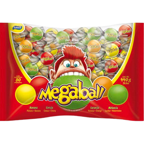 CHICLE MEGABALL SORTIDO PCT 440G C/80 SUKEST CX C/12