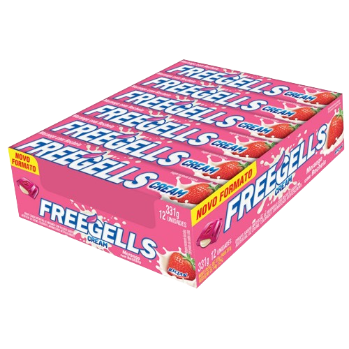 DROPS FREEGELLS CREAM MORANGO 334,8G C/12 RICLAN CX C/36