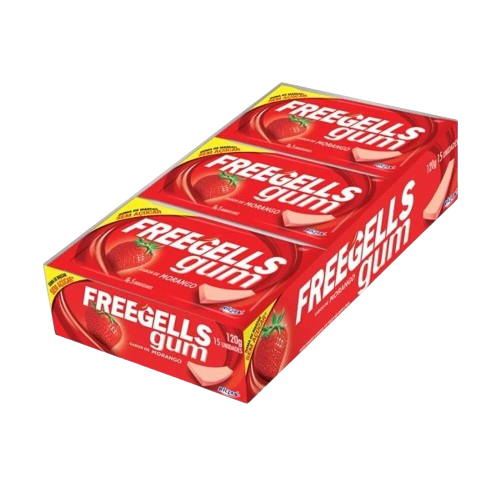 CHICLE FREEGELLS GUM MORANGO 120G C/15 RICLAN CX C/12