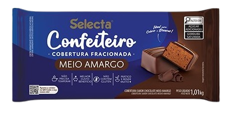 BARRA COBERTURA CHOCOLATE MEIO AMARGO 1,01KG SELECTA CX C/10