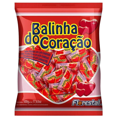 BALA MORANGO BALINHA DO CORAÇÃO 500G FLORESTAL CX C/16
