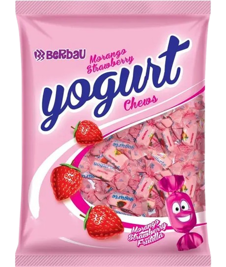 BALA MASTIGAVEL YOGURT MORANGO 500G BERBAU CX C/30