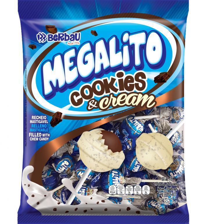 PIRULITO MEGALITO COOKIES & CREAM 900G C/50 BERBAU CX C/14