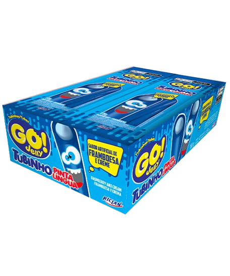BALA TUBINHO GO JELLY MINI FRAMBOESA PINTA LINGUA 12UNX15G  RICLAN CX C/12