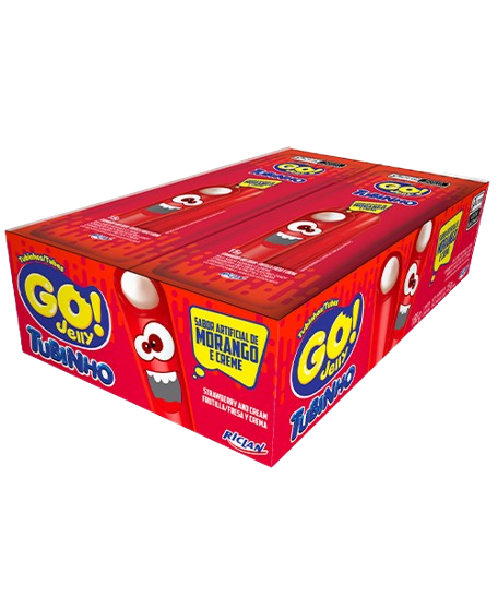 BALA TUBINHO GO JELLY MINI MORANGO 12UNX15G  RICLAN CX C/12