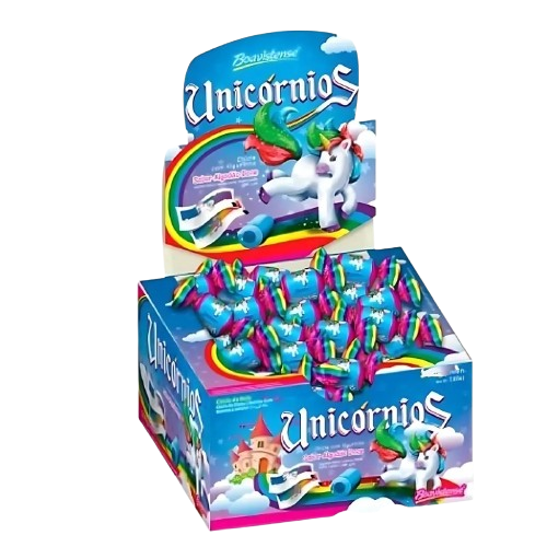 CHICLE HAPPY BOL UNICORNIO ALGODAO DOCE 140G C/46 FLORESTAL Cx C/24