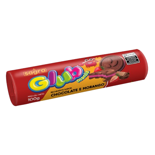 BISC. RECHEADO CHOCOLATE E MORANGO GLUB CX C/30UNX100G SAGRA