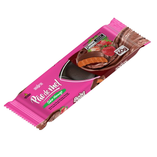 PAO DE MEL MORANGO COB. CHOCOLATE 60G SAGRA CX C/30