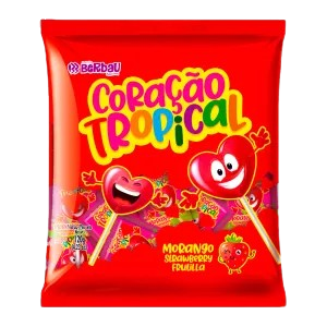PIRULITO CORAÇAO TROPICAL MORANGO 500G C/50 BERBAU CX C/24