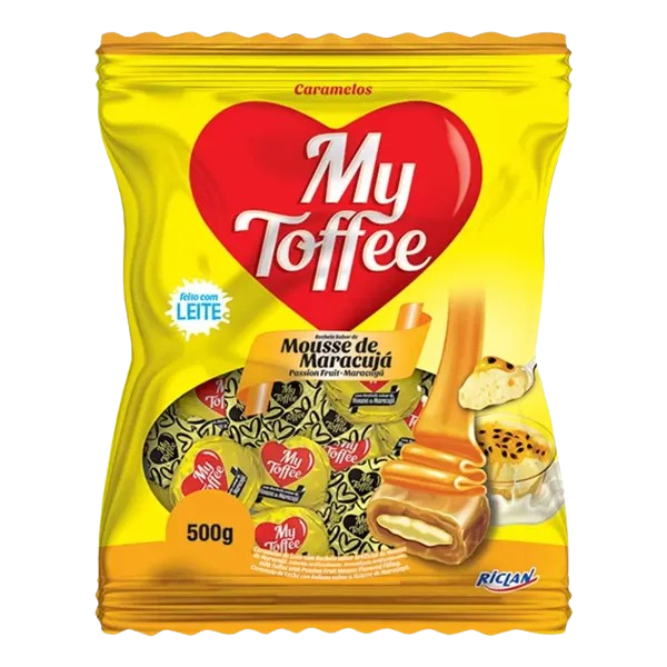 BALA MY TOFFEE LEITE C/ MARACUJA 500G  RICLAN CX C/14