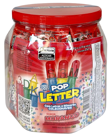 PIRULITO POP LETTER MORANGO POTE C/18X14G BEST POP CX C/12