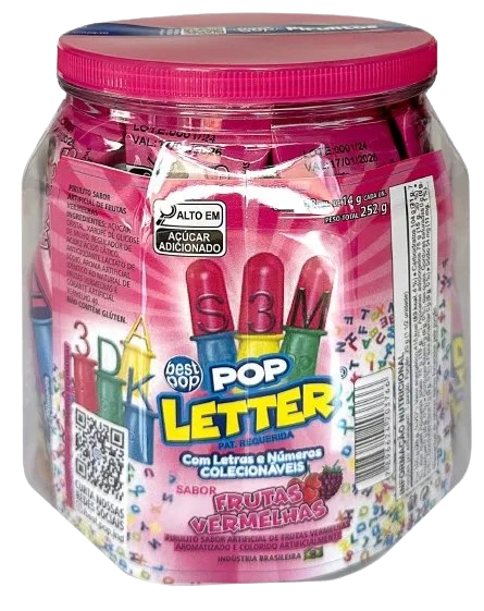 PIRULITO POP LETTER FRUTAS VERMELHAS POTE C/18X14G BEST POP CX C/12